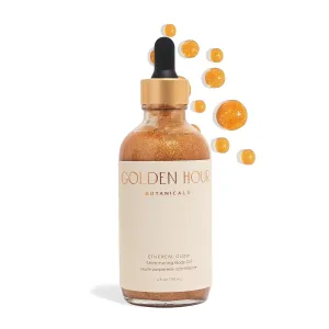 Organic Skincare Products Made in USA, Vegan, Cruelty Free, Moisturizing   Hydrating Shimmer Gold Glitter Body Oil, 4fl oz/118ml, Ethereal Glow