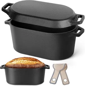 Oval Dutch Oven for Bread Baking, 3.6qt, Black, Up To 1000 ℉ Cast Iron Loaf Dutch Oven With Lid For Homemade Bread, Sourdough Bread Pan
