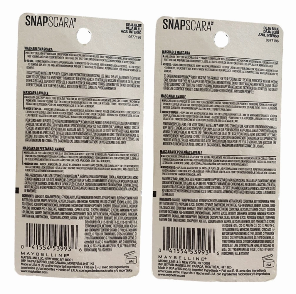 Pack of 2 Maybelline New York Snapscara Washable Mascara, Deja Blue #330
