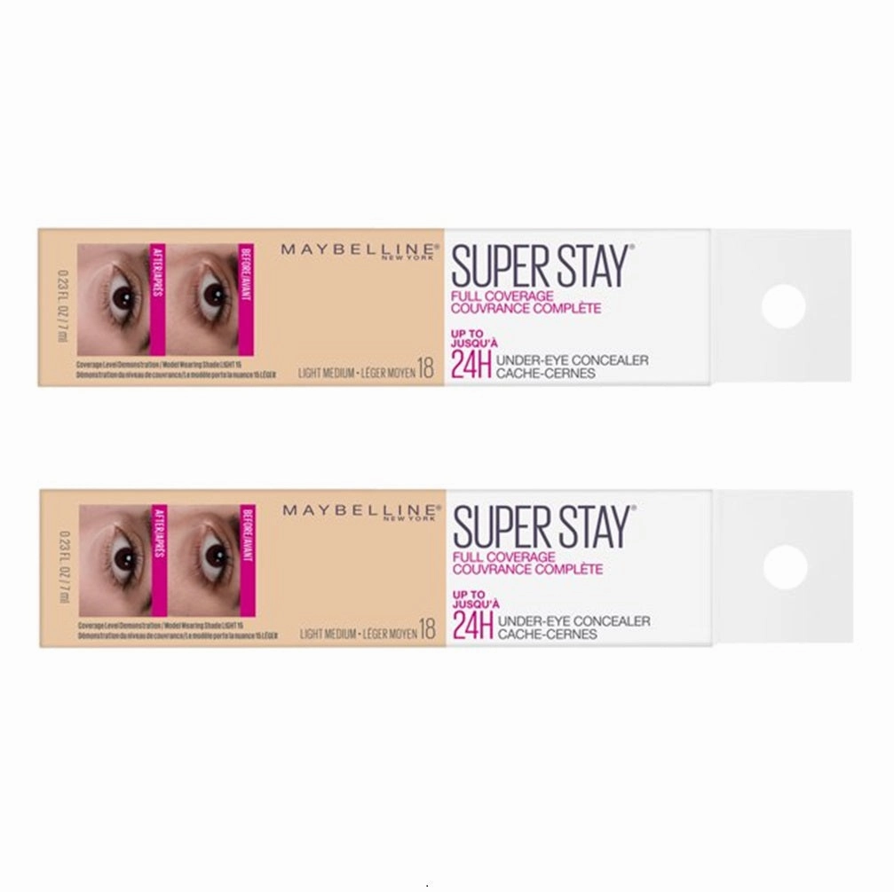 Pack of 2 Maybelline New York Super Stay Full Coverage Under-Eye Concealer, Light Medium 18