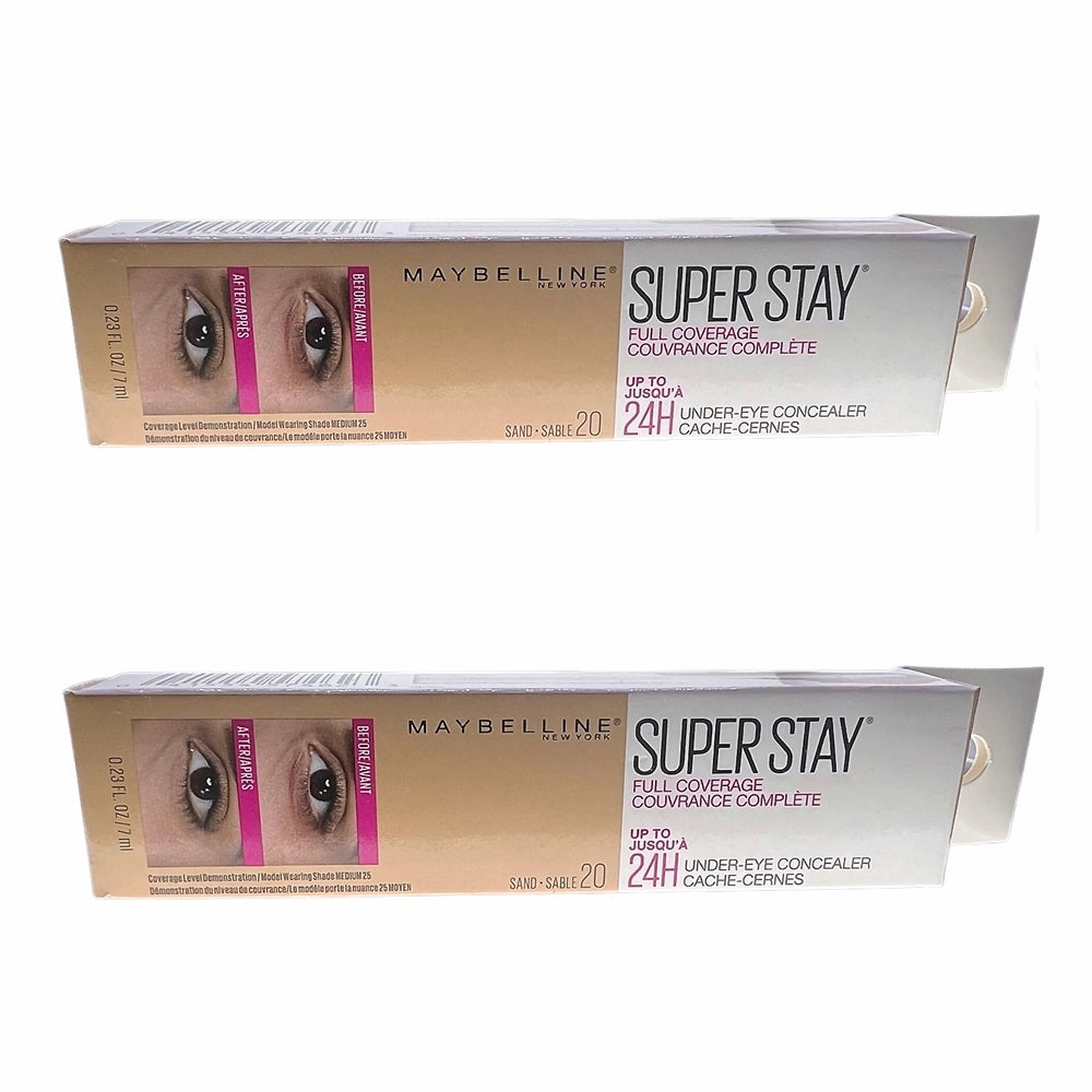 Pack of 2 Maybelline New York Super Stay Full Coverage Under-Eye Concealer, Sand # 20