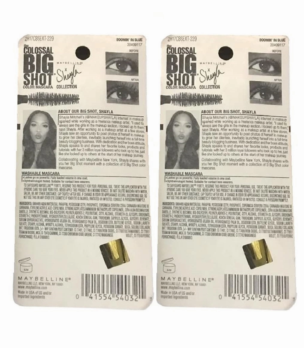 Pack of 2 Maybelline the Colossal Big Shot Mascara, Boomin' In Blue 229