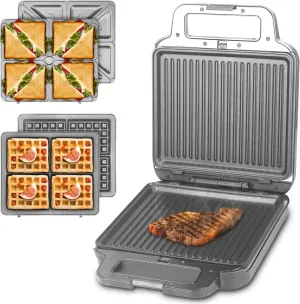 Panini Grill Press Breakfast Sandwich Maker 3 in 1, Electric Griddle Panini Press, Grilled Cheese Maker, Sandwichera Electrica, Belgian Waffle Maker with Removable Plates