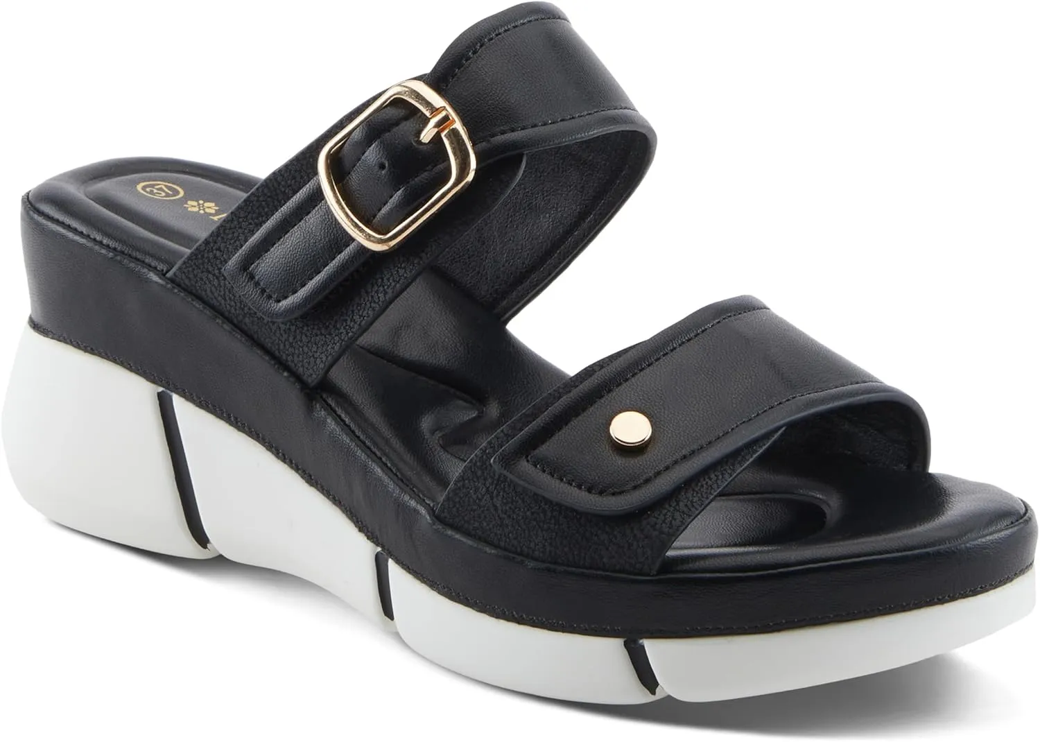 PATRIZIA Women's VALINDA Hook and Loop Sandals - Metallic Faux Leather Straps, Gold Hardware, 2 3/4-Inch Wedge Heel