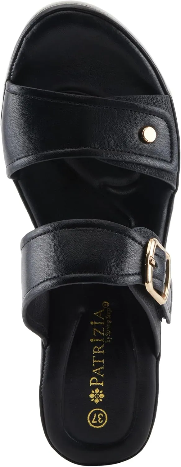 PATRIZIA Women's VALINDA Hook and Loop Sandals - Metallic Faux Leather Straps, Gold Hardware, 2 3/4-Inch Wedge Heel