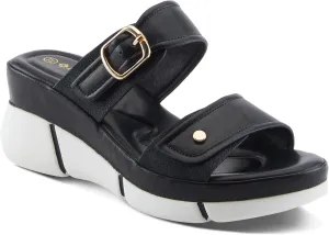 PATRIZIA Women's VALINDA Hook and Loop Sandals - Metallic Faux Leather Straps, Gold Hardware, 2 3/4-Inch Wedge Heel