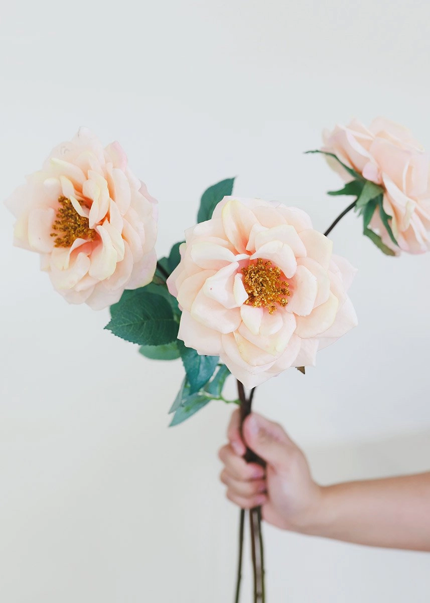 Peach Blush Real Touch Flower Large Open Rose - 27" Tall