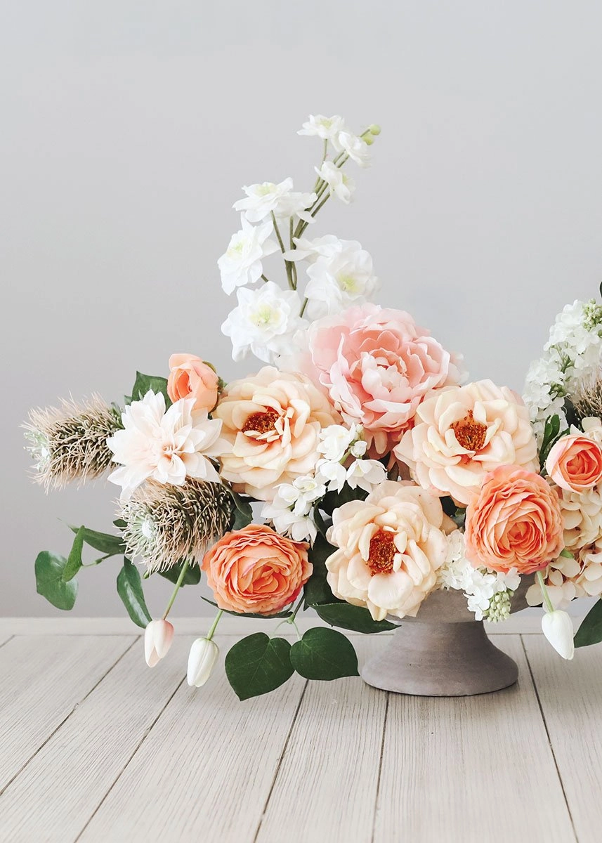 Peach Blush Real Touch Flower Large Open Rose - 27" Tall