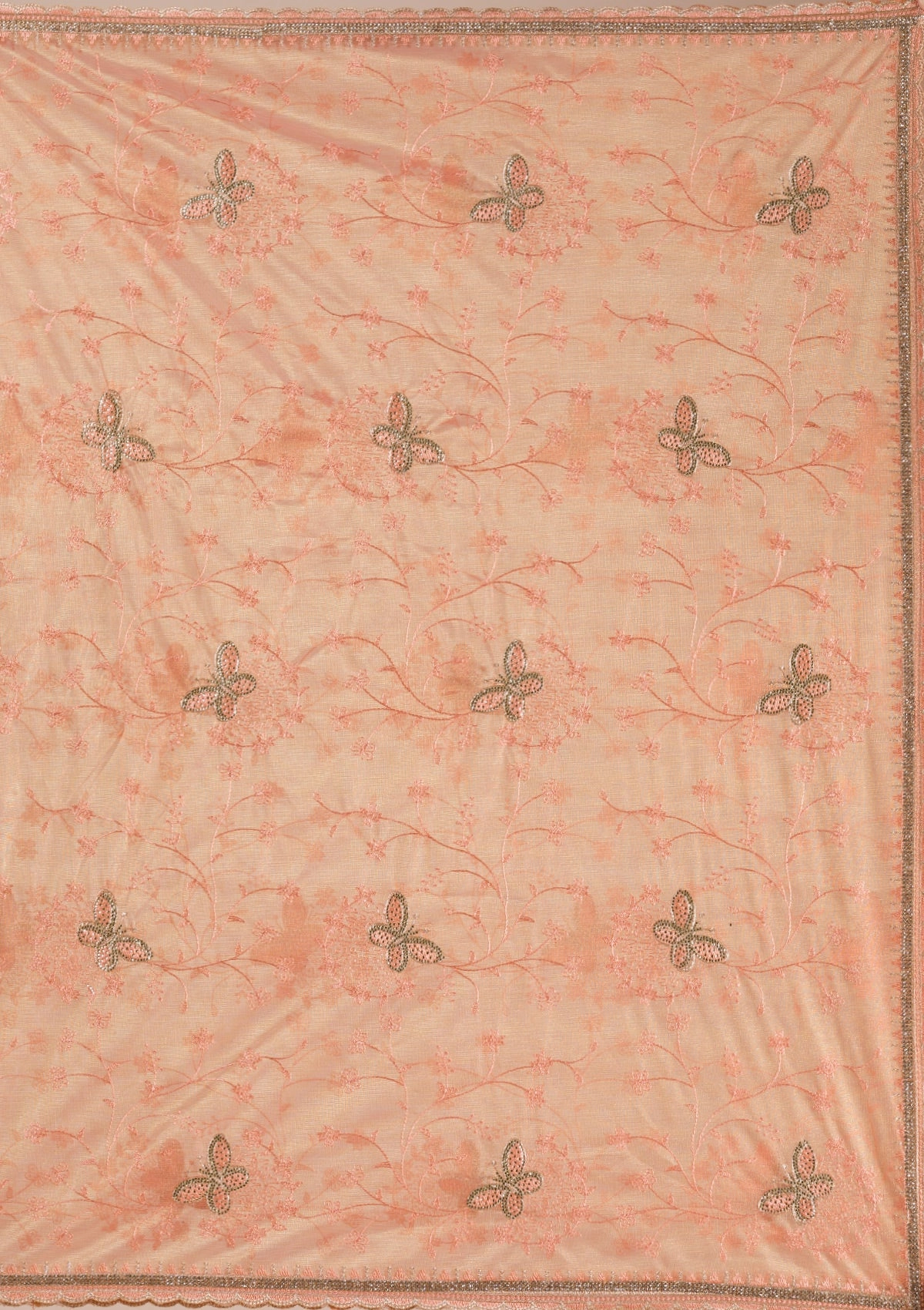 Peach Stonework Tissue Saree