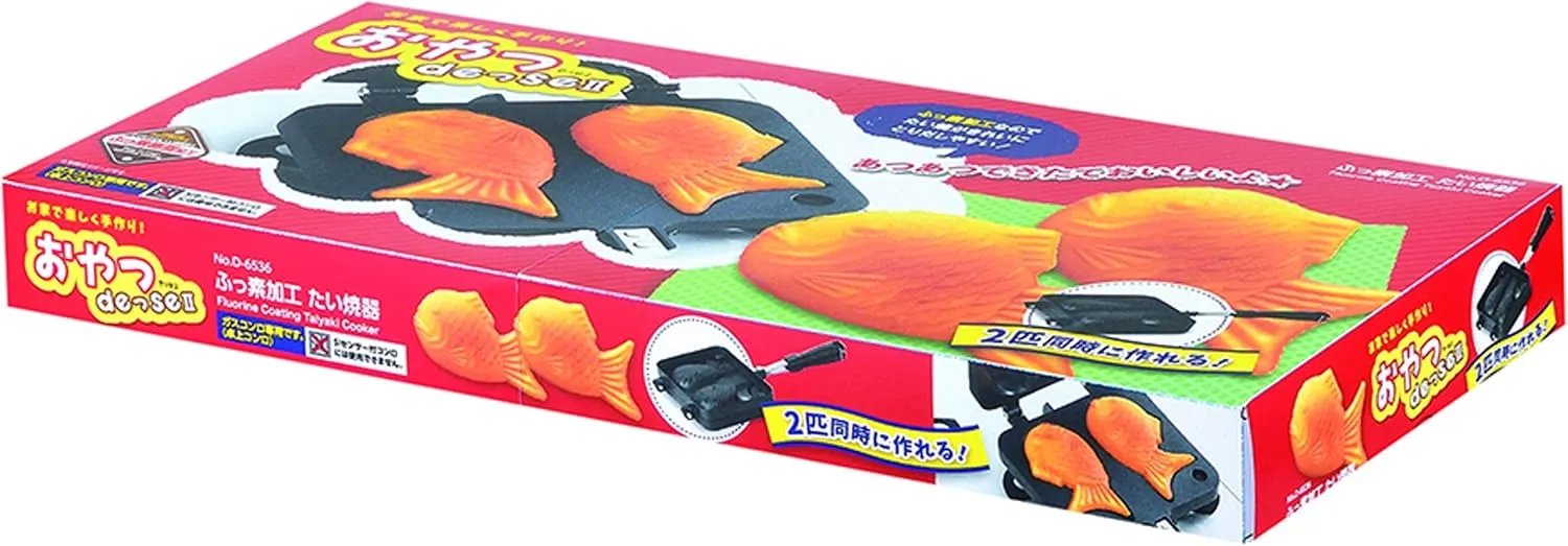 PEARL METAL D-6536 Taiyaki, Snack DESEII, Fluorine Processed, Outdoor, Camping, Approx. Length 14.6 x Width 7.1 x Height 1.4 inches (370 x 180 x 35 mm)