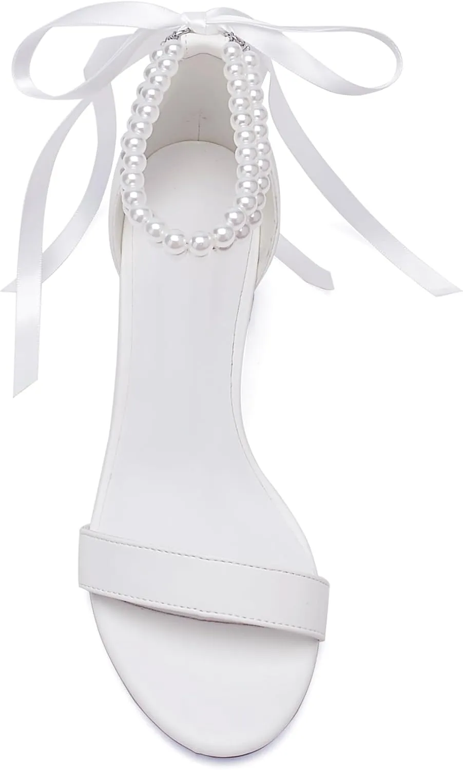 Pearl Wedding Shoes for Bride - Low Open Toe Bridal Heels With Bow, Chunky Block Heel for Women's Prom, Evening Party, Dress Pumps