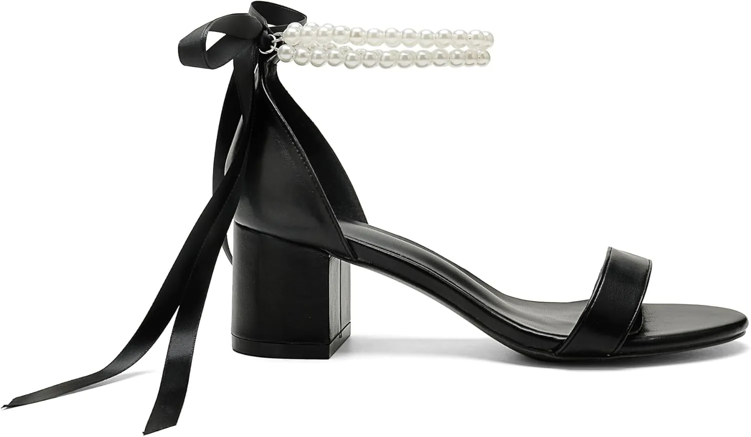 Pearl Wedding Shoes for Bride - Low Open Toe Bridal Heels With Bow, Chunky Block Heel for Women's Prom, Evening Party, Dress Pumps