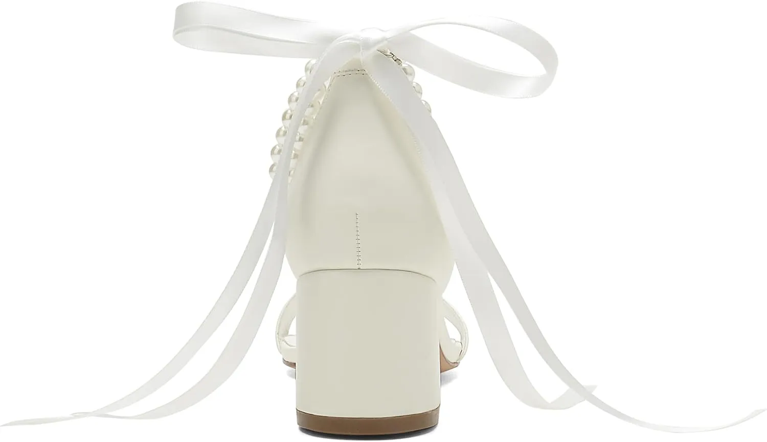 Pearl Wedding Shoes for Bride - Low Open Toe Bridal Heels With Bow, Chunky Block Heel for Women's Prom, Evening Party, Dress Pumps