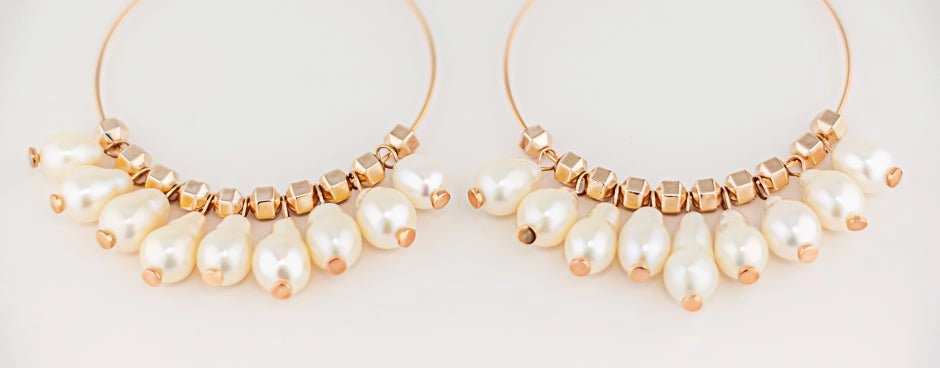 Pearl Hoop Earrings: Pink Rose Gold Statement Hoop Earrings