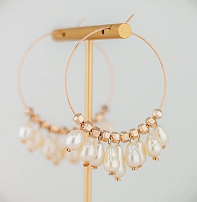 Pearl Hoop Earrings: Pink Rose Gold Statement Hoop Earrings