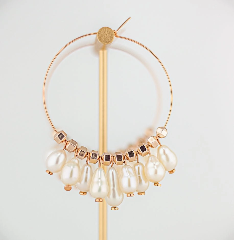 Pearl Hoop Earrings: Pink Rose Gold Statement Hoop Earrings