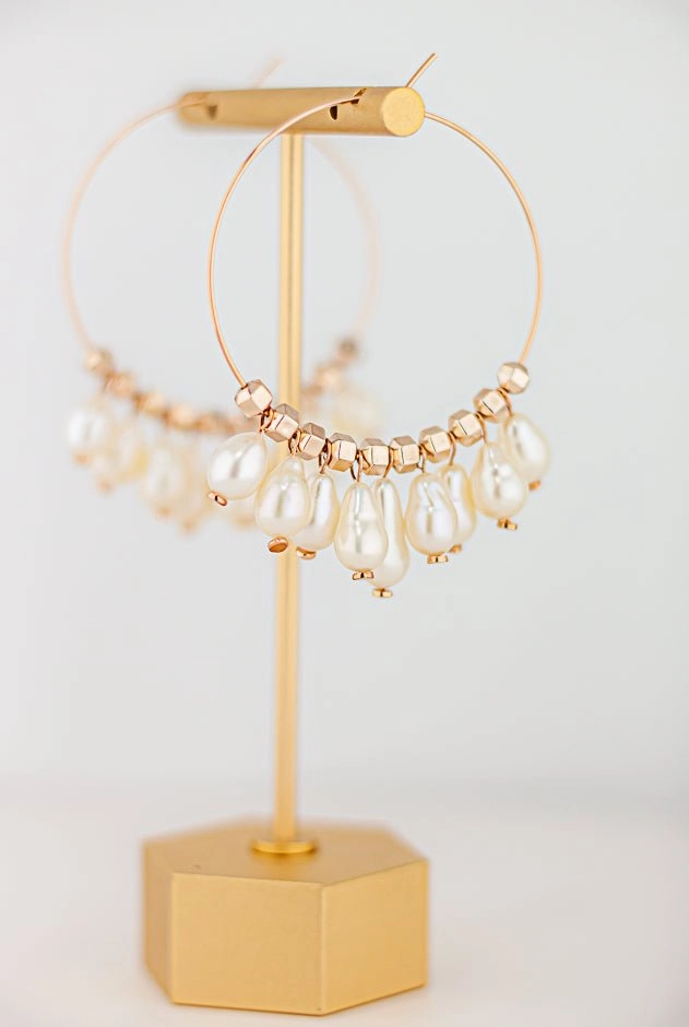 Pearl Hoop Earrings: Pink Rose Gold Statement Hoop Earrings