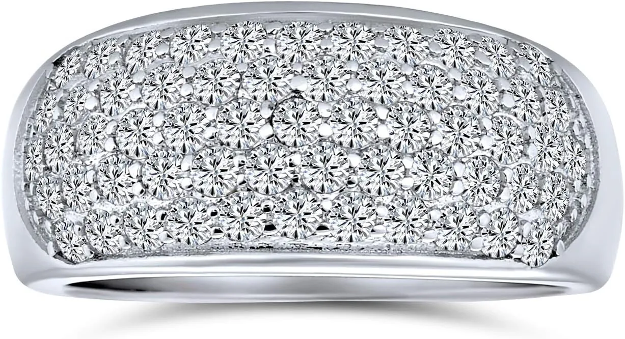 Personalized Micro Pave AAA Cubic Zirconia Cocktail Anniversary Wide CZ Pave Anniversary Statement 1/2 Eternity Wedding Band Ring For Women Rose Gold Plated .925 Sterling Silver Customizable