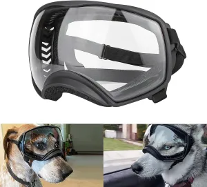 PETLESO Goggles for Large Breed, Clear Dog Sunglasses with Adjustable Straps for Driving, Riding, Hiking - Clear Lens