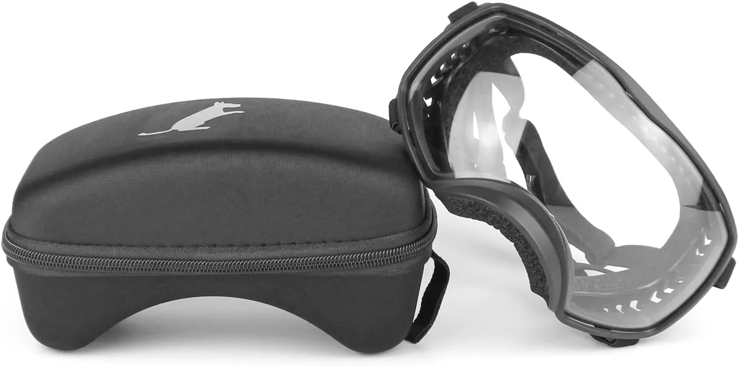 PETLESO Goggles for Large Breed, Clear Dog Sunglasses with Adjustable Straps for Driving, Riding, Hiking - Clear Lens
