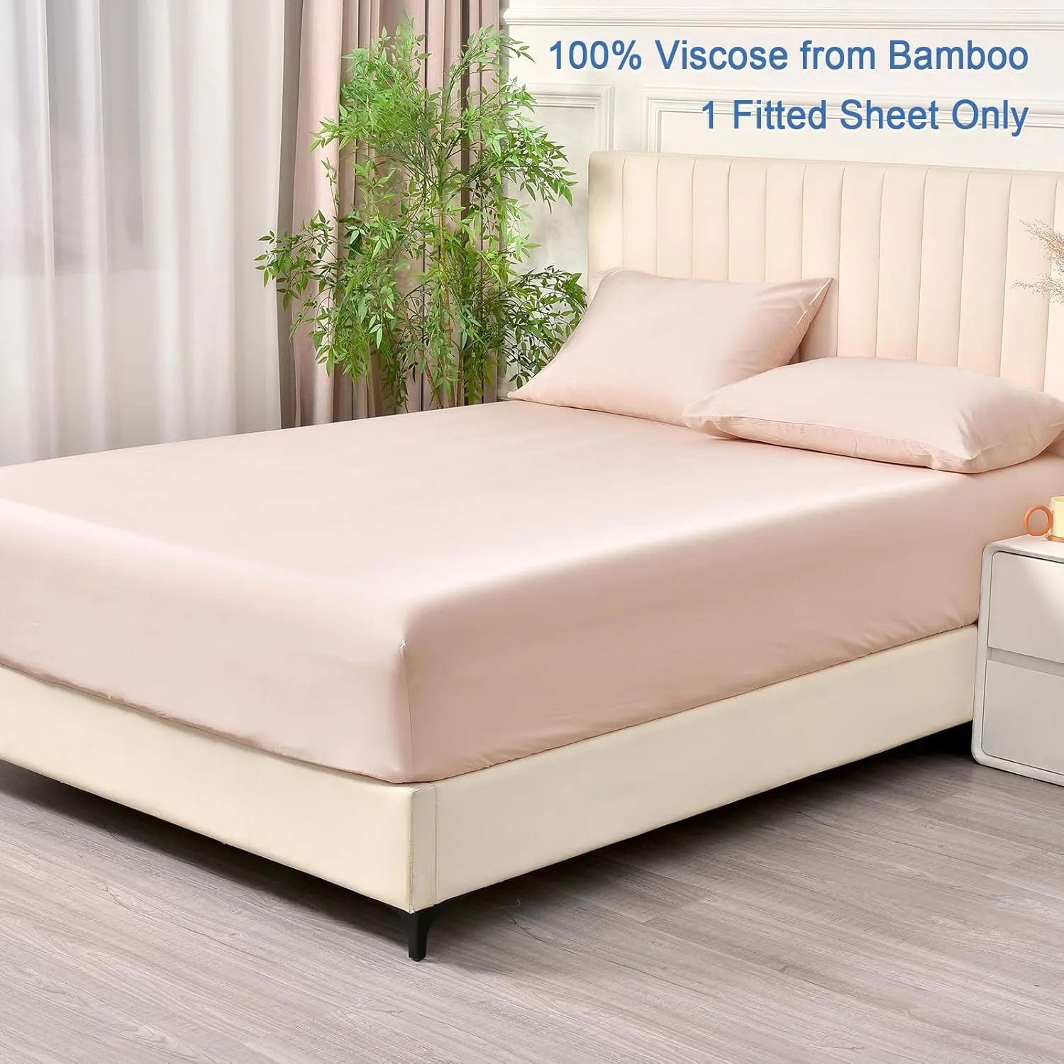 PHF 100% Rayon Derived from Bamboo Cooling Fitted Sheet King for Hot Sleeper,16" Deep Pocket,2.5cm Wider Strong Elastic Easy Fit,Breathable Silky Smooth Soft,78"x 80",Peach Blush,No Pillowcases