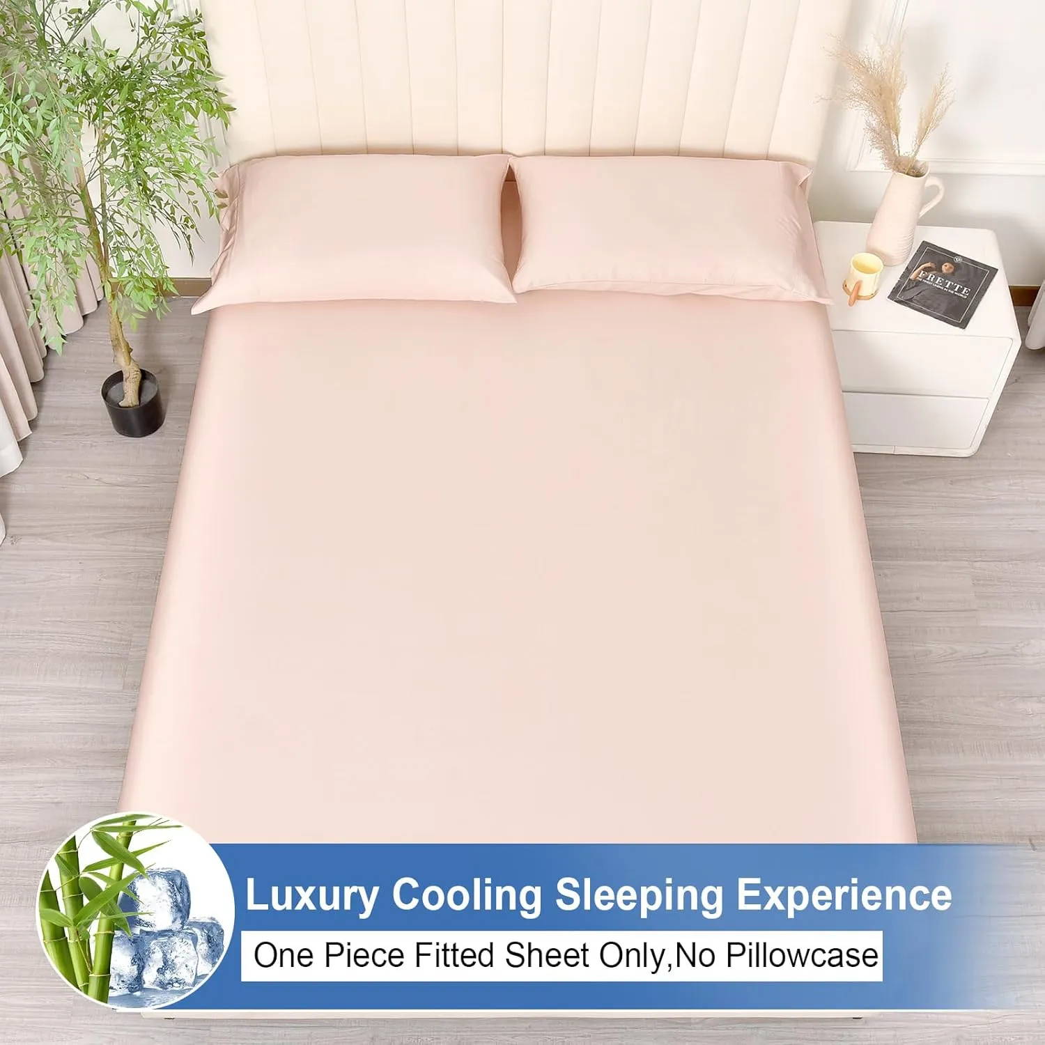 PHF 100% Rayon Derived from Bamboo Cooling Fitted Sheet King for Hot Sleeper,16" Deep Pocket,2.5cm Wider Strong Elastic Easy Fit,Breathable Silky Smooth Soft,78"x 80",Peach Blush,No Pillowcases