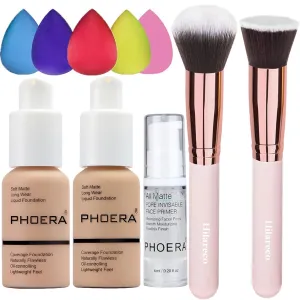 Phoera Foundation 104 and 105,Full Coverage Foundation,Hilareco Concealer Foundation Flawless 30ml Natural Matte Oil Control Concealer Facial Blemish for Women Girls (103 Warm peach 104 Buff Beige)