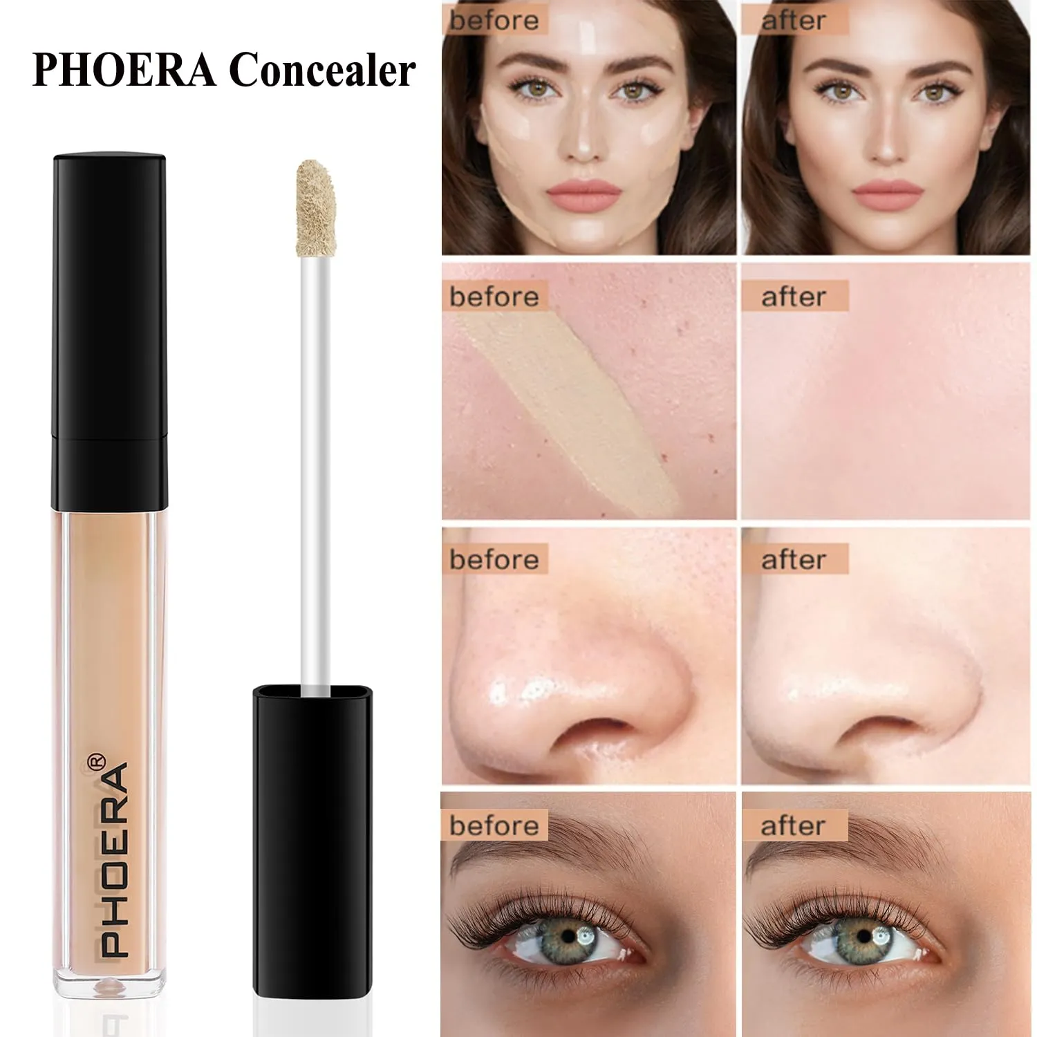 PHOERA Foundation Full Coverage Makeup, Mushroom Head Air Cushion CC Cream Natural Foundation Set,PHOERA Concealer, PHOERA Primer, PHOERA Powder, Foundation Brushes (103 Warm Peach  03 Warm Nude CC)