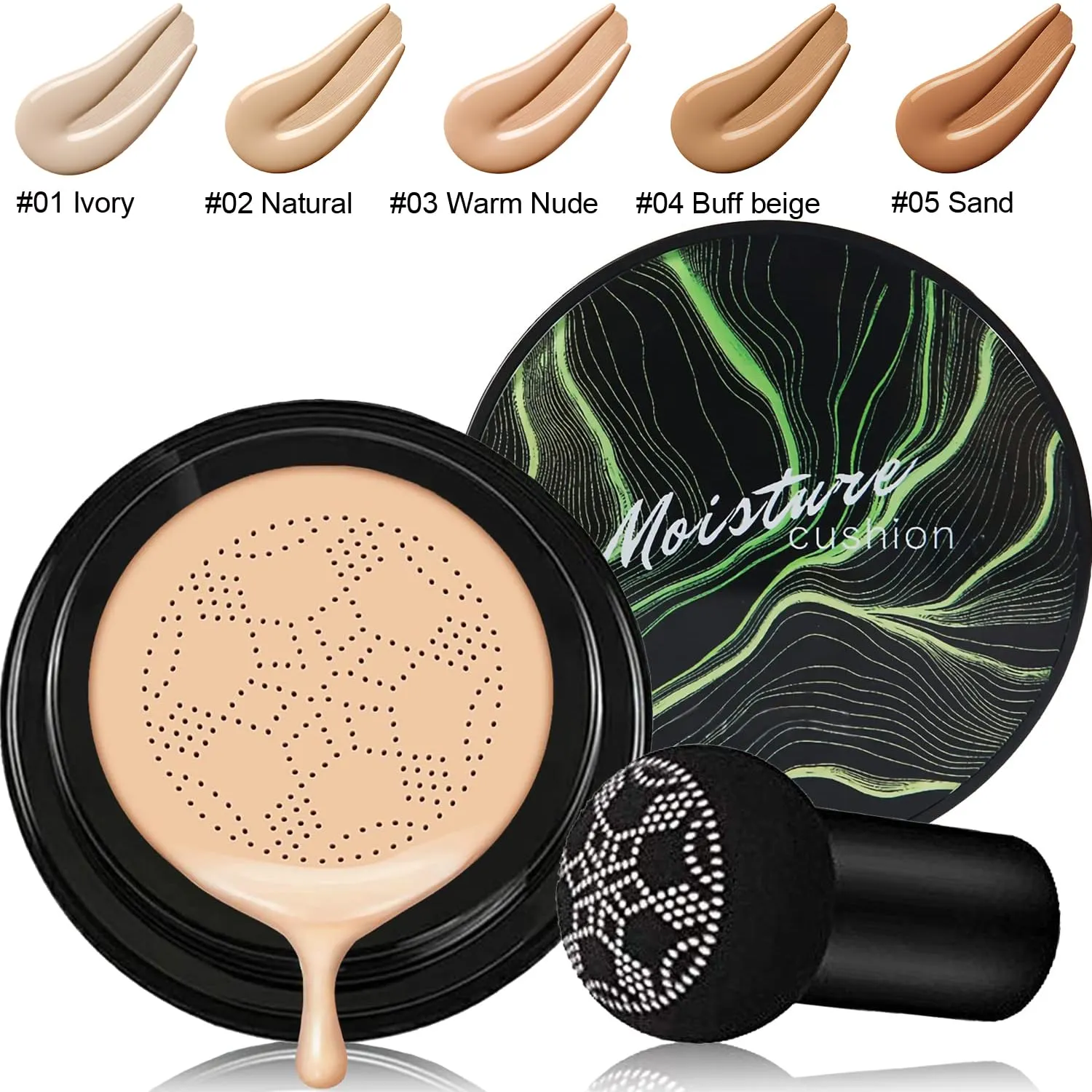 PHOERA Foundation Full Coverage Makeup, Mushroom Head Air Cushion CC Cream Natural Foundation Set,PHOERA Concealer, PHOERA Primer, PHOERA Powder, Foundation Brushes (103 Warm Peach  03 Warm Nude CC)