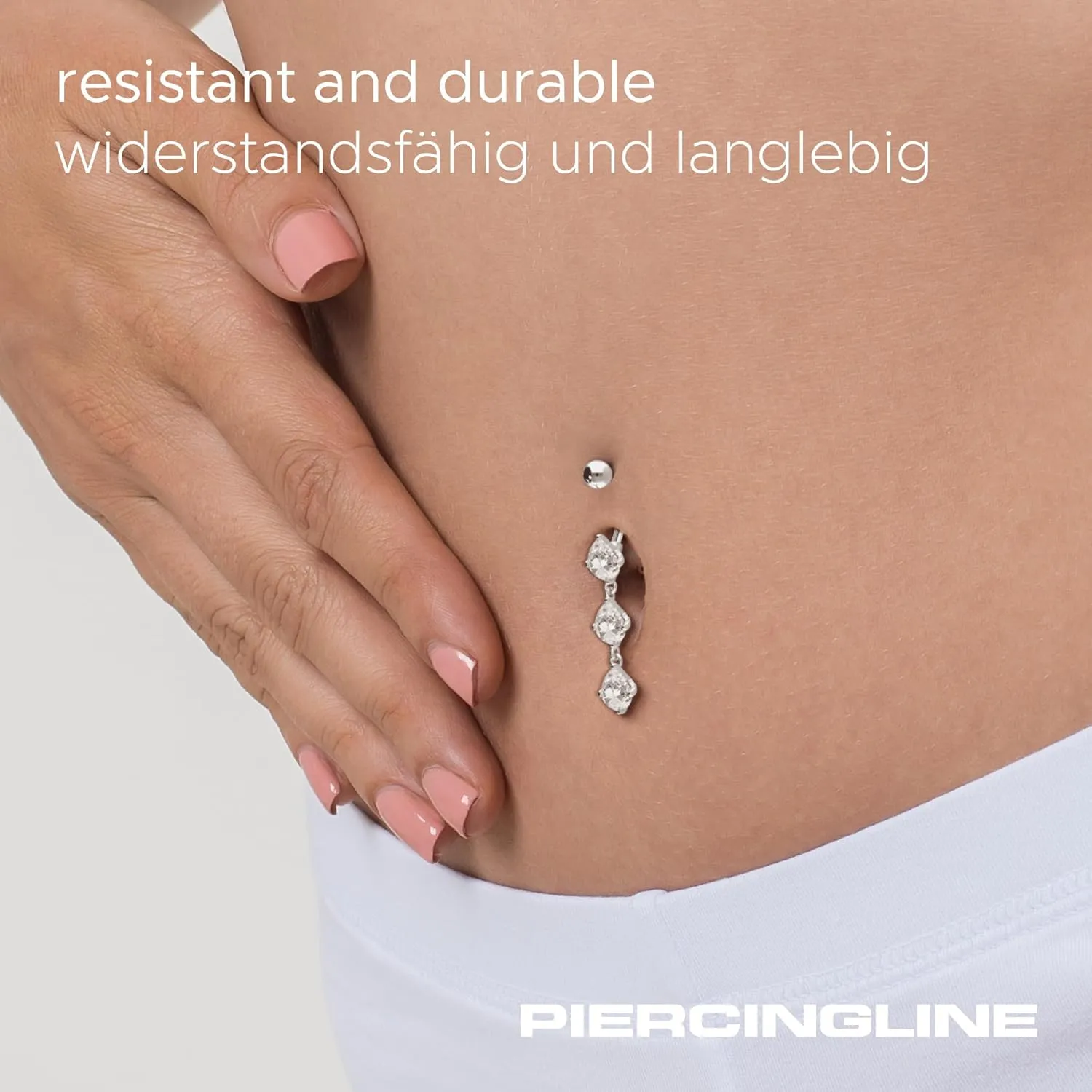 PIERCINGLINE Titanium Belly Button Piercing 925 Silver Design CRYSTAL DROPS safe