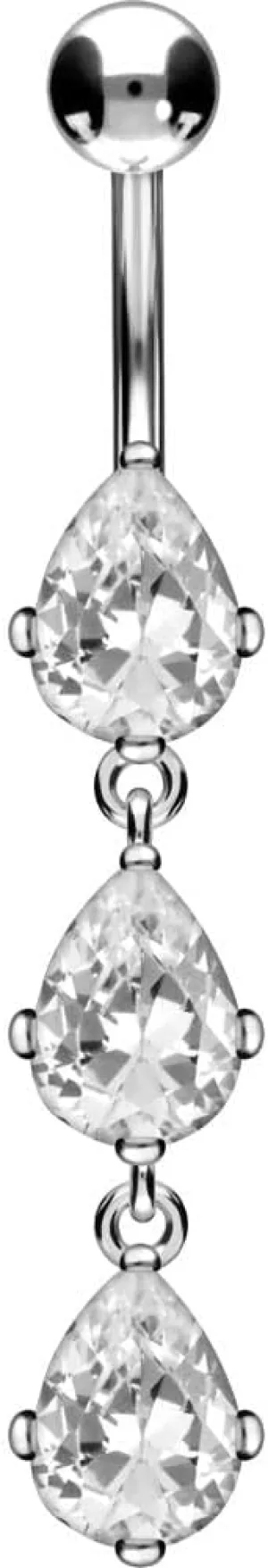 PIERCINGLINE Titanium Belly Button Piercing 925 Silver Design CRYSTAL DROPS safe