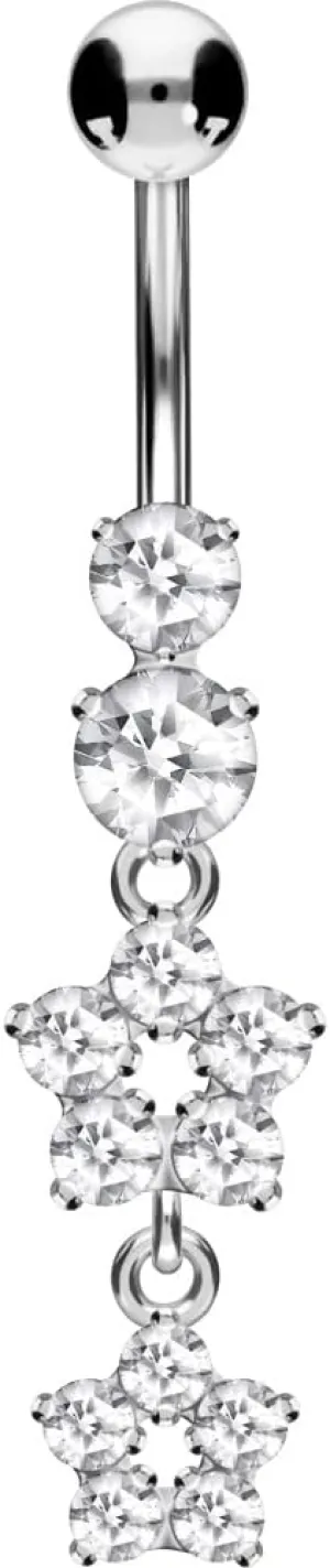 PIERCINGLINE Titanium Belly Button Piercing 925 Silver Design CRYSTAL FLOWERS