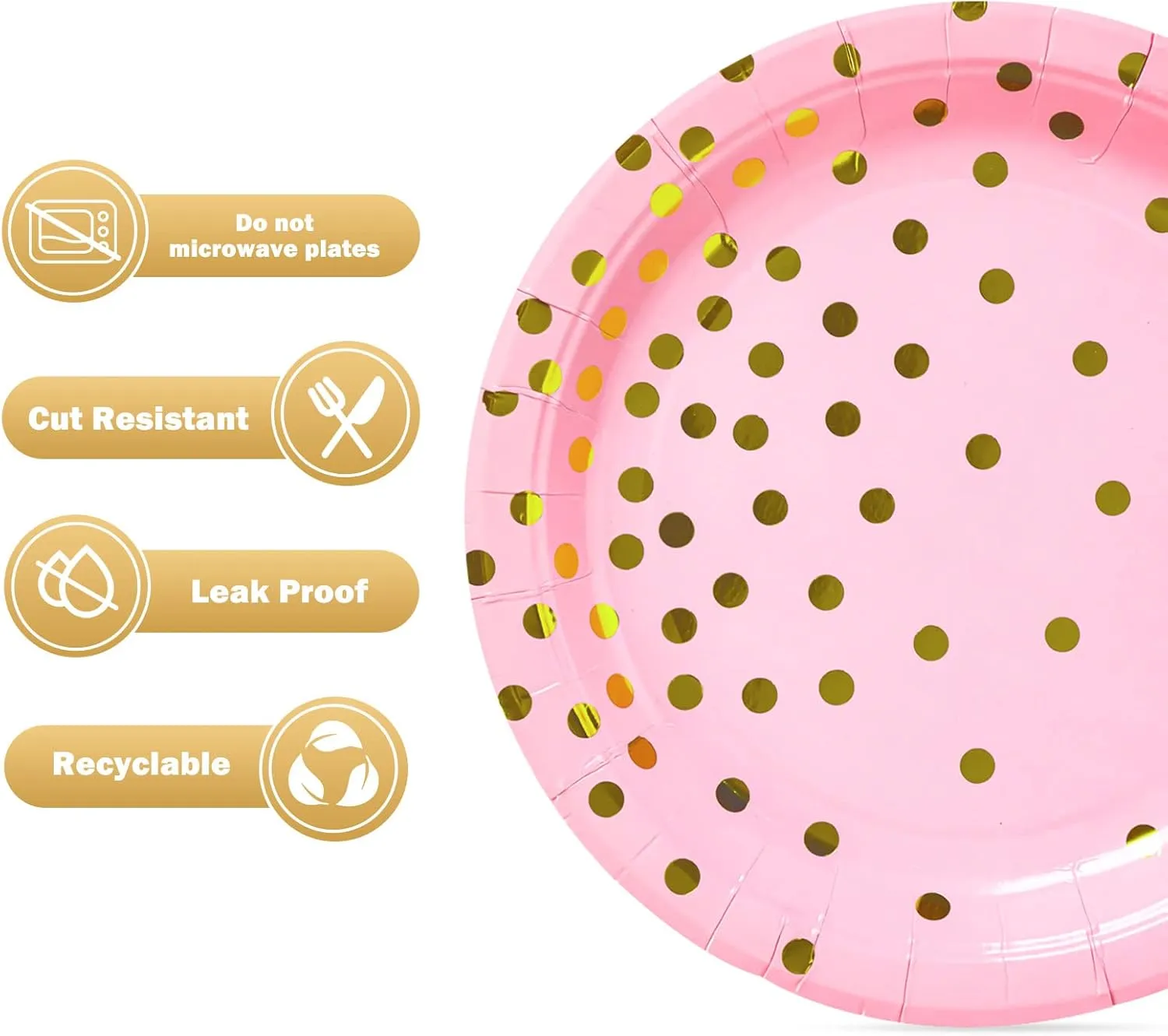Pink Gold Paper Plates 100PCS,Pink and Gold Dots Dessert Plates,Disposable Round Party Supplies great for Baby Shower,Birthday,Wedding,Bridal Showers(7inch)