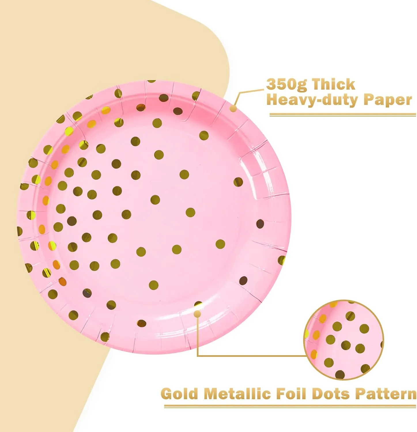 Pink Gold Paper Plates 100PCS,Pink and Gold Dots Dessert Plates,Disposable Round Party Supplies great for Baby Shower,Birthday,Wedding,Bridal Showers(7inch)