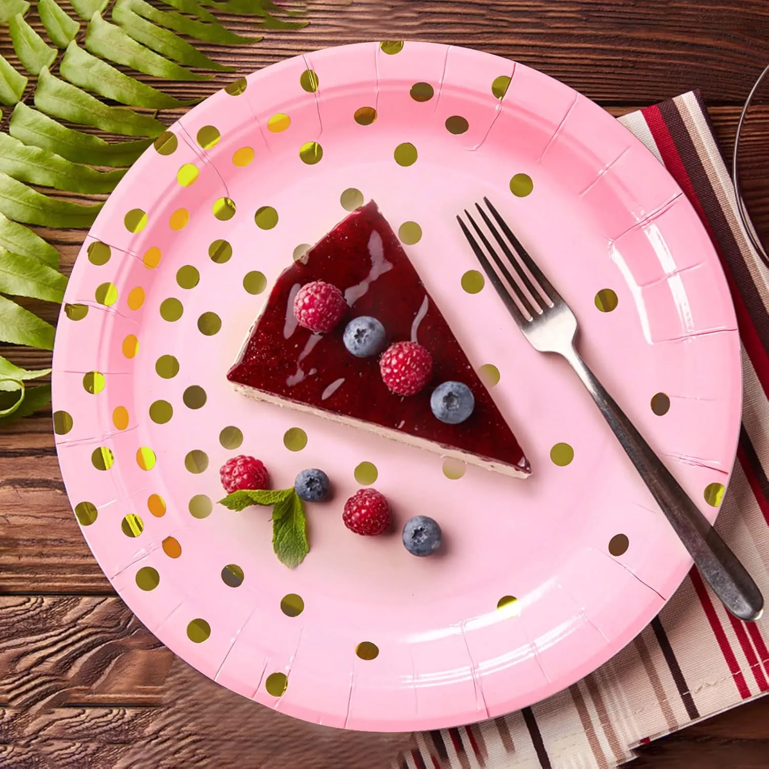 Pink Gold Paper Plates 100PCS,Pink and Gold Dots Dessert Plates,Disposable Round Party Supplies great for Baby Shower,Birthday,Wedding,Bridal Showers(7inch)