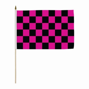 Pink & Black Checkered 12x18in Stick Flag