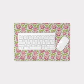 Pink Peonies Personalized Desk Pad (on blue)