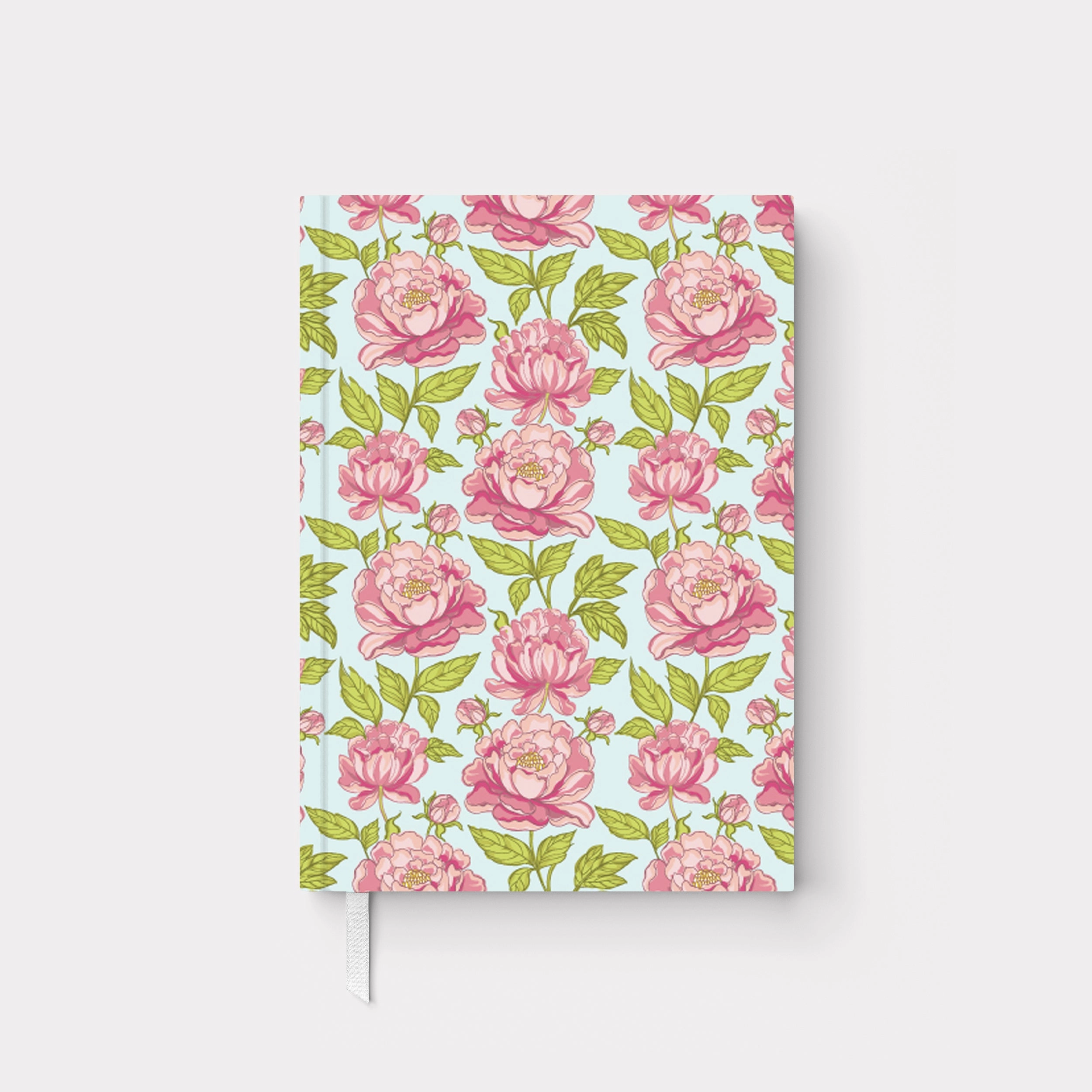 Pink Peonies Personalized Hard Cover Journal - 2 sizes (on blue)