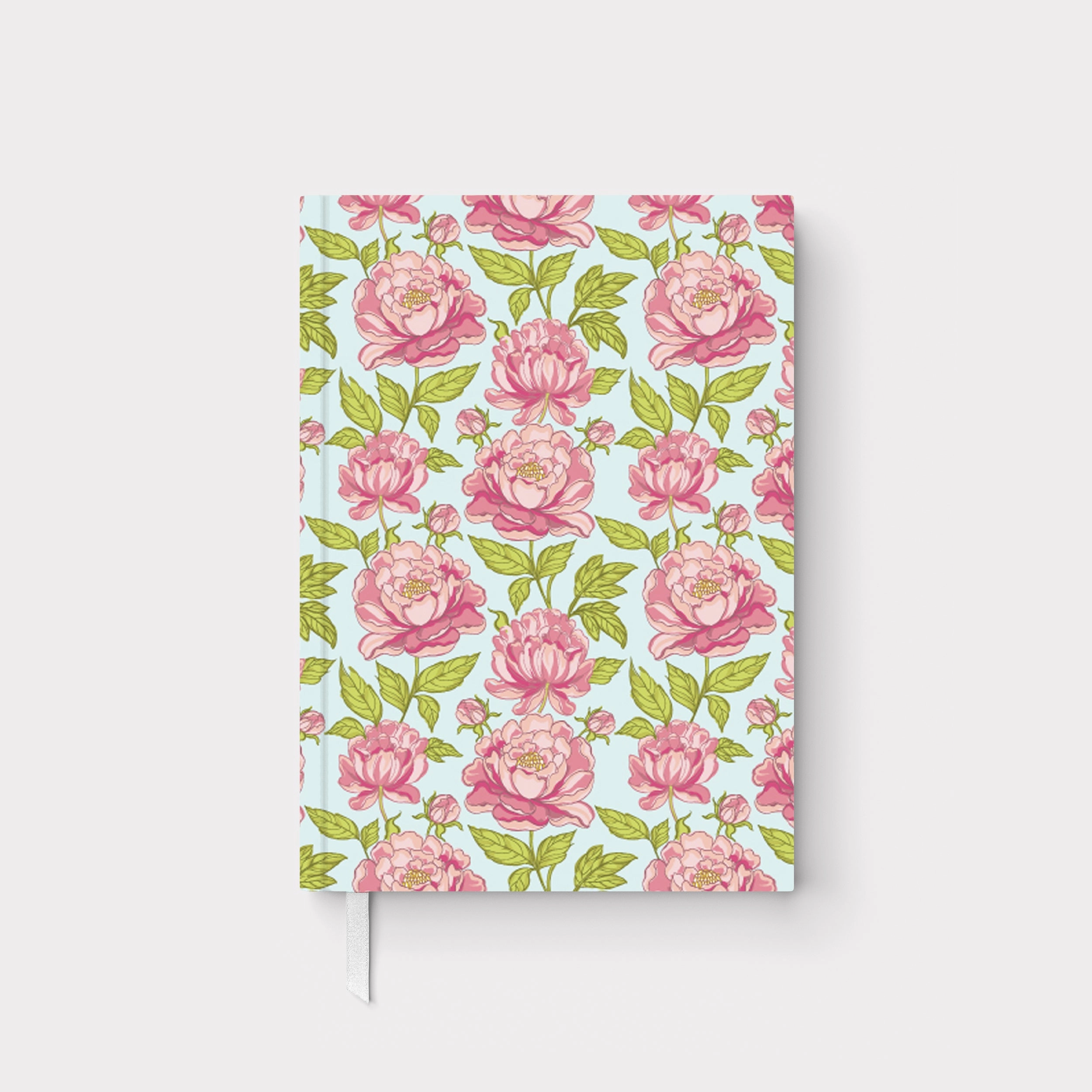 Pink Peonies Personalized Hard Cover Journal - 2 sizes (on blue)