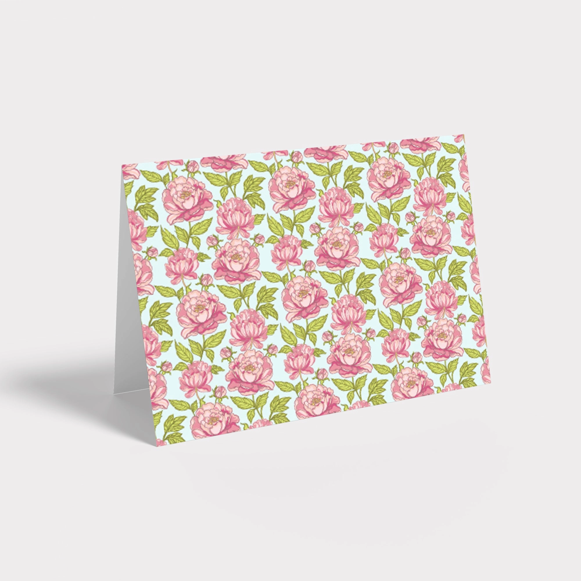 Pink Peonies Personalized Stationery - Flat or Folded with Envelopes (on blue)