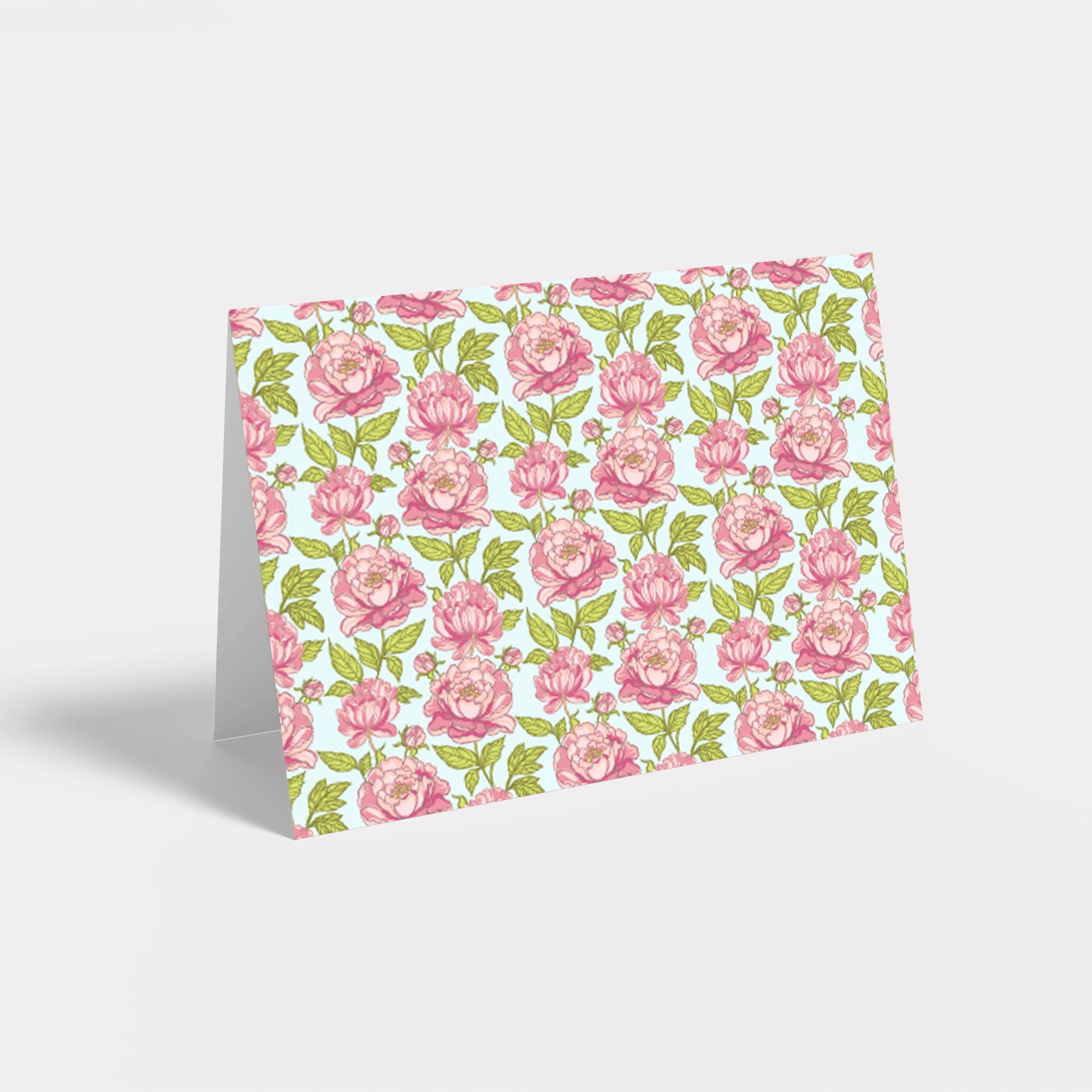 Pink Peonies Personalized Stationery - Flat or Folded with Envelopes (on blue)