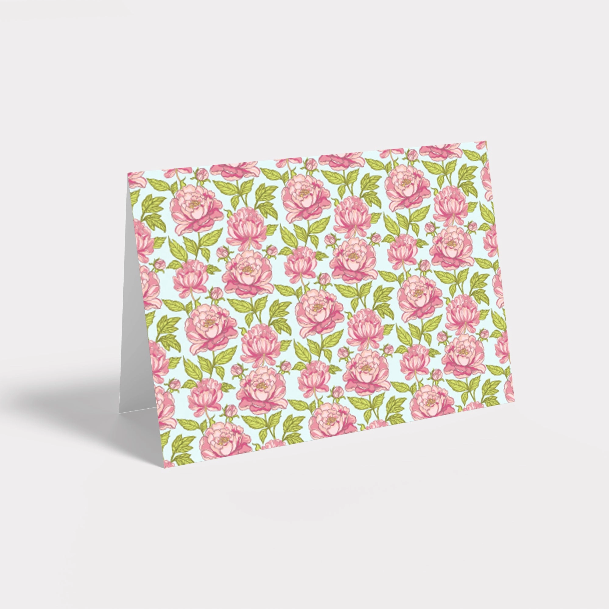 Pink Peonies Personalized Stationery - Flat or Folded with Envelopes (on blue)