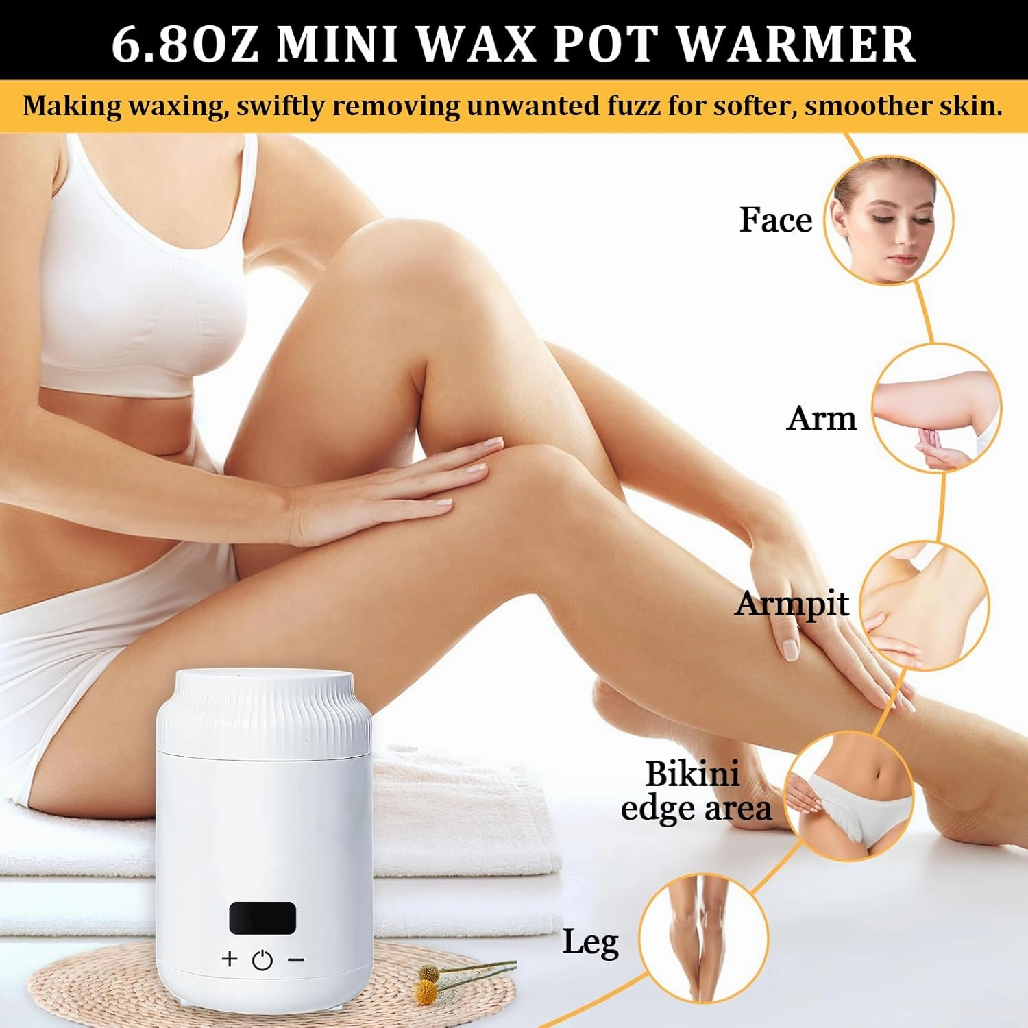 PODOY Mini Wax Warmer - Switchable Display, Portable for Hair Removal with 100 Wax Sticks, Non-Stick Waxing Kit for Women's Face and Body, Professional Melter Machine