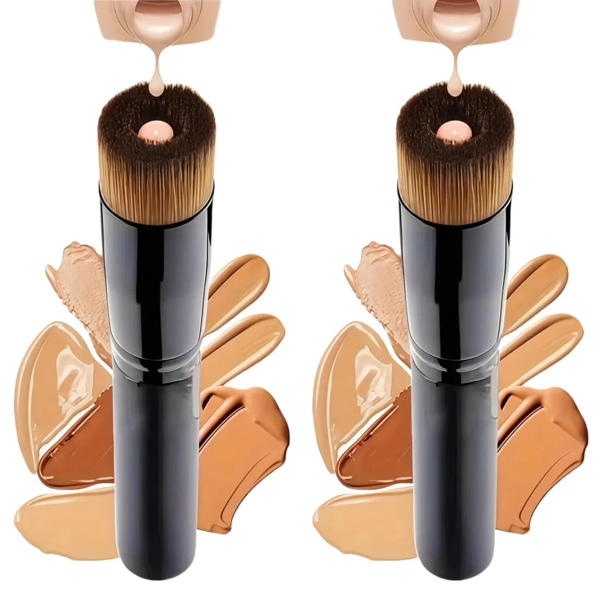 Pop-up Concave Point Foundation Brush Kabuki Flat Head Brush Blush Brush Makeup Brush Concealer Brush Ultra Soft Hair Brush (2 pcs)