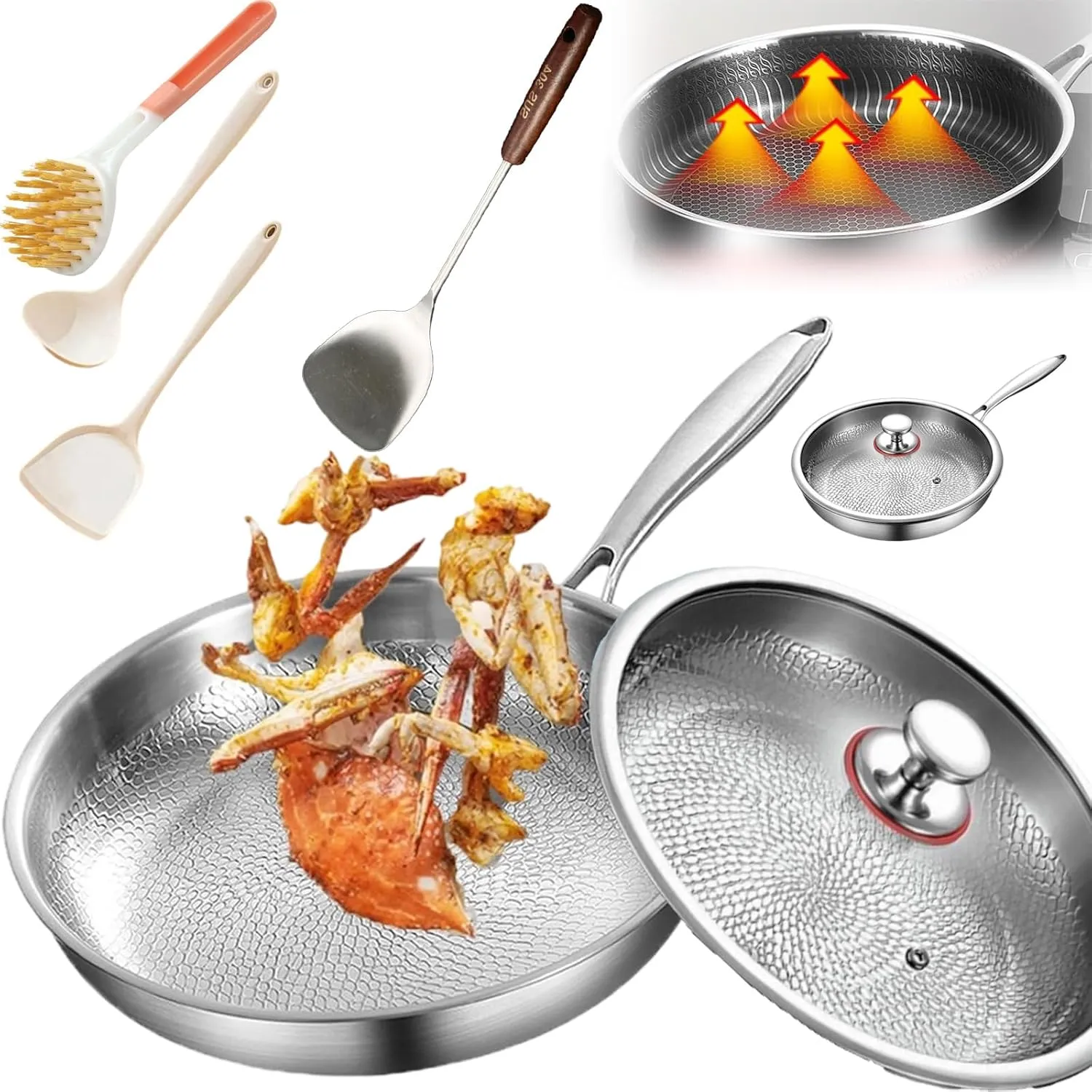 Pure Titanium Hammered Pan Pro with Lid, 3 Sizes Siraatskitchen Titanium Hammered Pan Pro with Lid, 2025 Ultra-Durable Taking over Kitchens, Multifunctional Non-Stick Frying Pans for Cooking (10.23in)