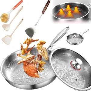 Pure Titanium Hammered Pan Pro with Lid, 3 Sizes Siraatskitchen Titanium Hammered Pan Pro with Lid, 2025 Ultra-Durable Taking over Kitchens, Multifunctional Non-Stick Frying Pans for Cooking (10.23in)
