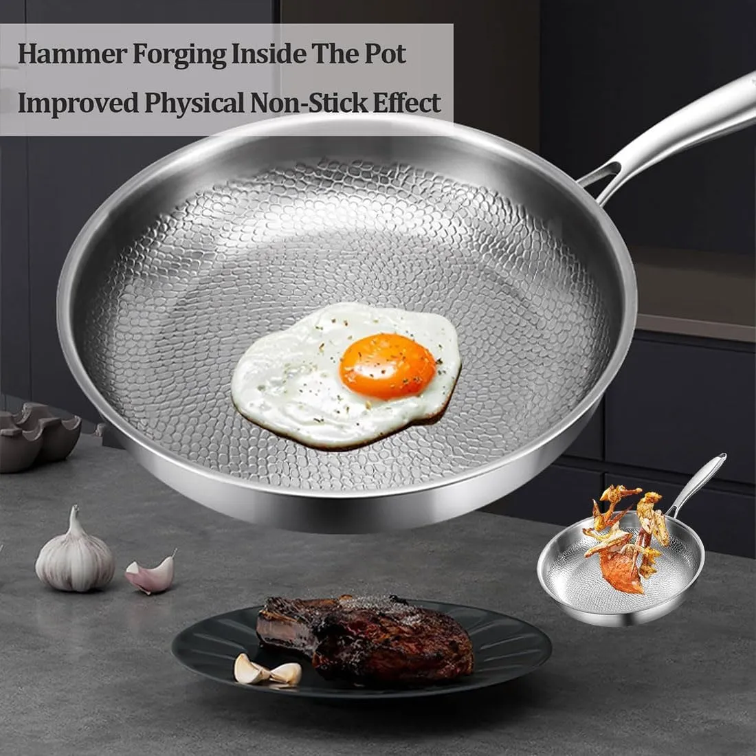 Pure Titanium Hammered Pan Pro with Lid, 3 Sizes Siraatskitchen Titanium Hammered Pan Pro with Lid, 2025 Ultra-Durable Taking over Kitchens, Multifunctional Non-Stick Frying Pans for Cooking (10.23in)