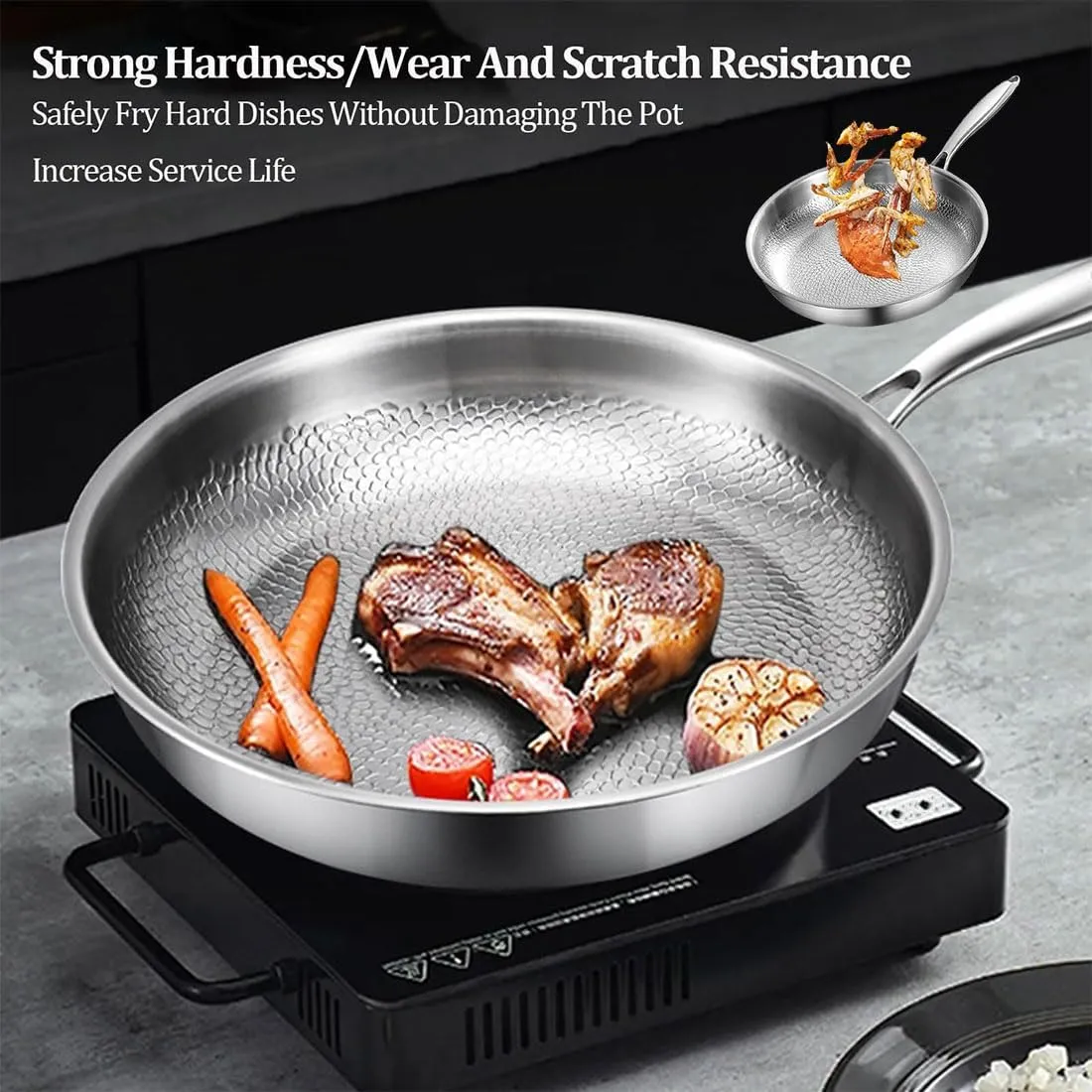 Pure Titanium Hammered Pan Pro with Lid, 3 Sizes Siraatskitchen Titanium Hammered Pan Pro with Lid, 2025 Ultra-Durable Taking over Kitchens, Multifunctional Non-Stick Frying Pans for Cooking (10.23in)