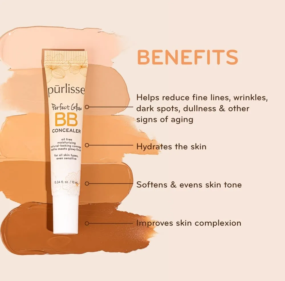 purlisse BB Concealer - BB Cream for All Skin Types - Oil-Free Moisturizing, Smooths Blemishes - .34 Ounce (Medium)