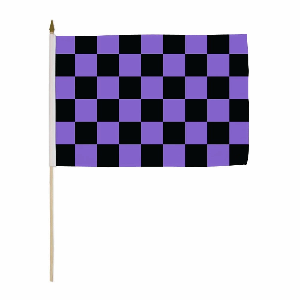 Purple & Black Checkered 12x18in Stick Flag